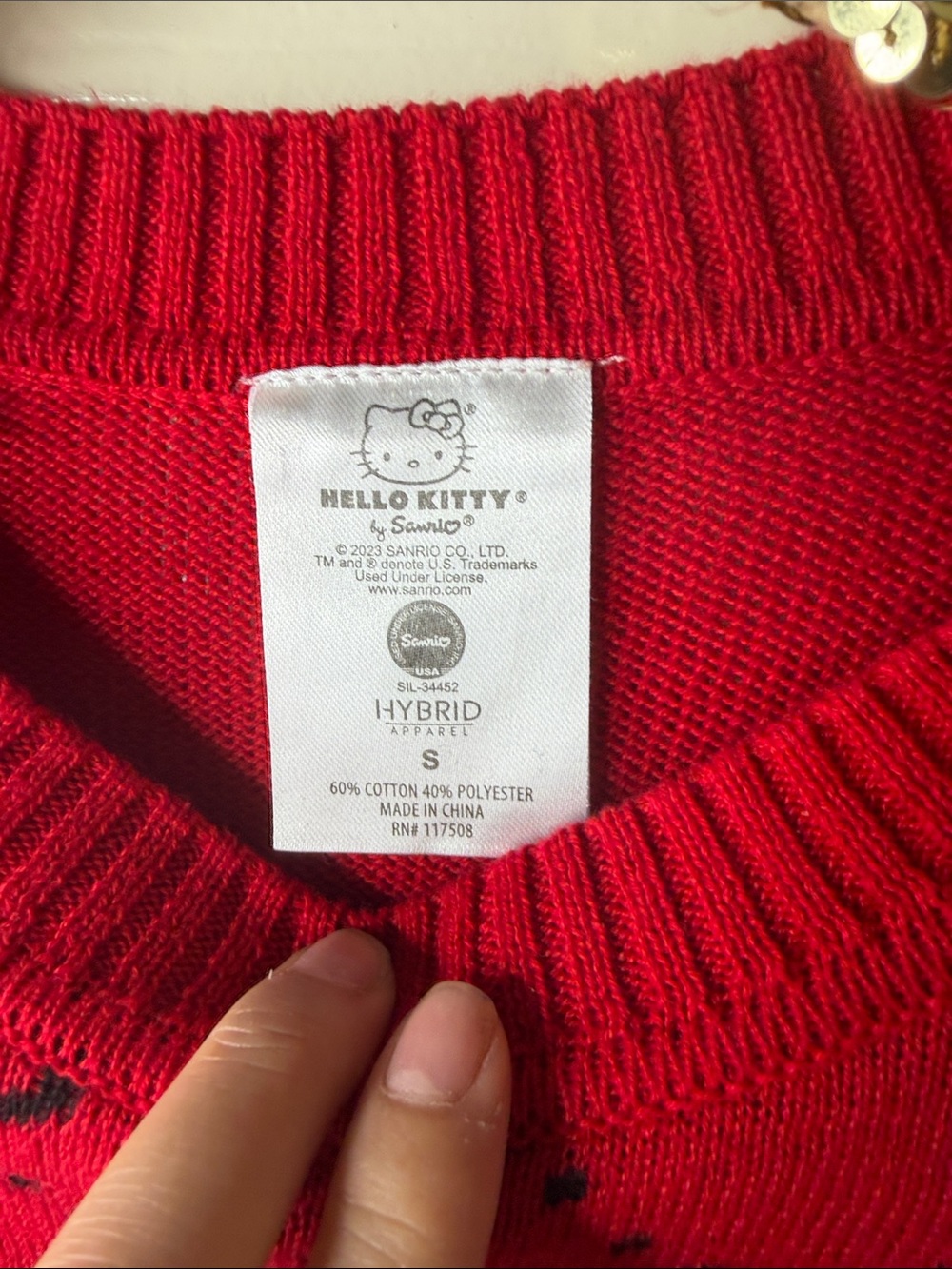 Hello Kitty Red Knit Crewneck Sweater with Graphic Motif - Picture 5 of 5